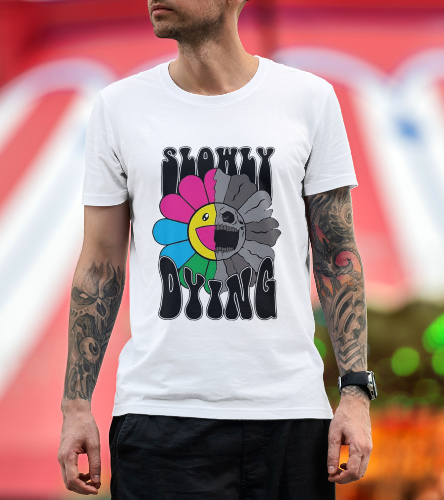 Slowly Dying Colorful Flower Skull Dark Half Happy Half Grim T-Shirt
