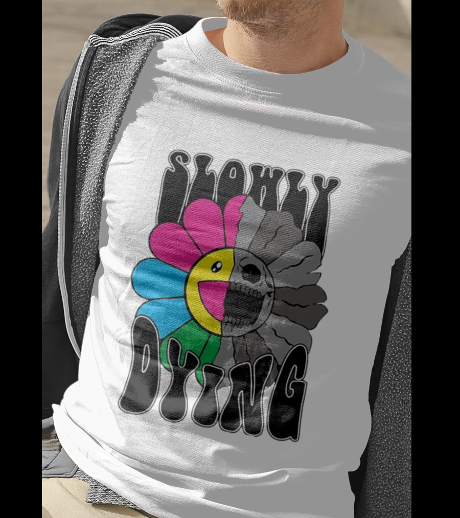 Slowly Dying Colorful Flower Skull Dark Half Happy Half Grim T-Shirt