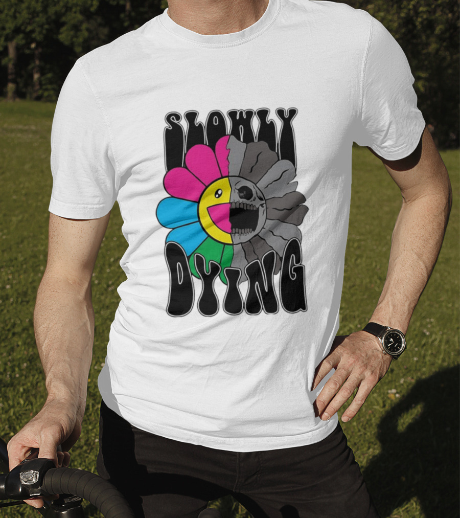 Slowly Dying Colorful Flower Skull Dark Half Happy Half Grim T-Shirt