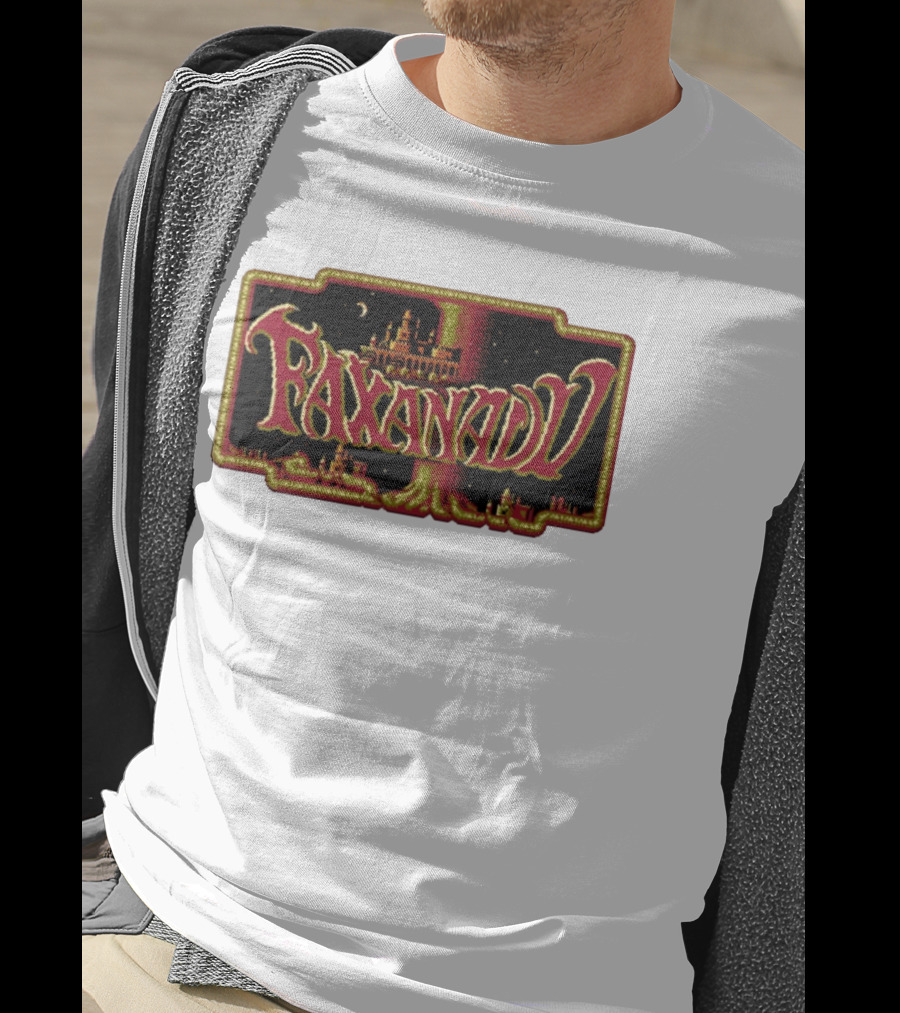 Faxanadu Retro NES Game Pixel Art Castle Moon Night Scene T-Shirt