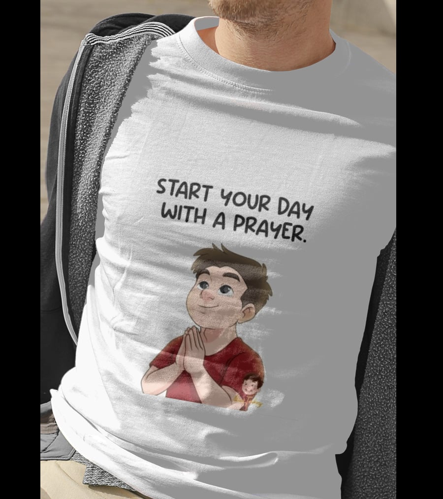Start Your Day With A Prayer Cartoon Boy T-Shirt