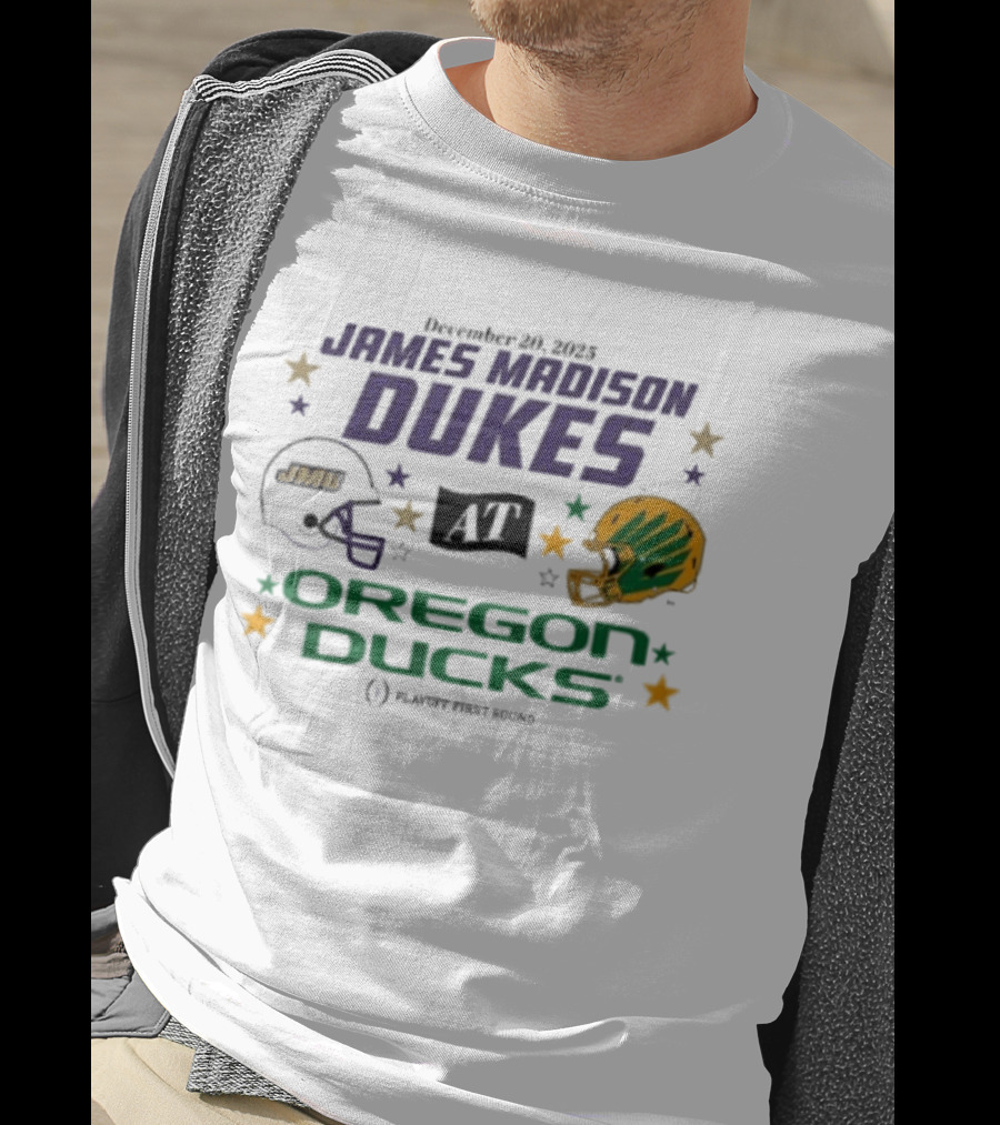 James Madison Dukes Vs Oregon Ducks December 20 2025 CFP Playoff First Round T-Shirt