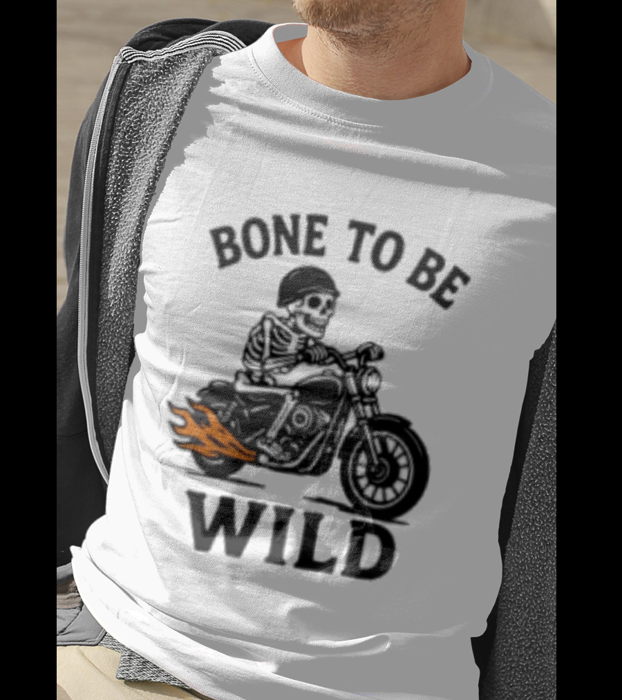 Bone To Be Wild Skeleton Motorcycle Rider Flames T-Shirt