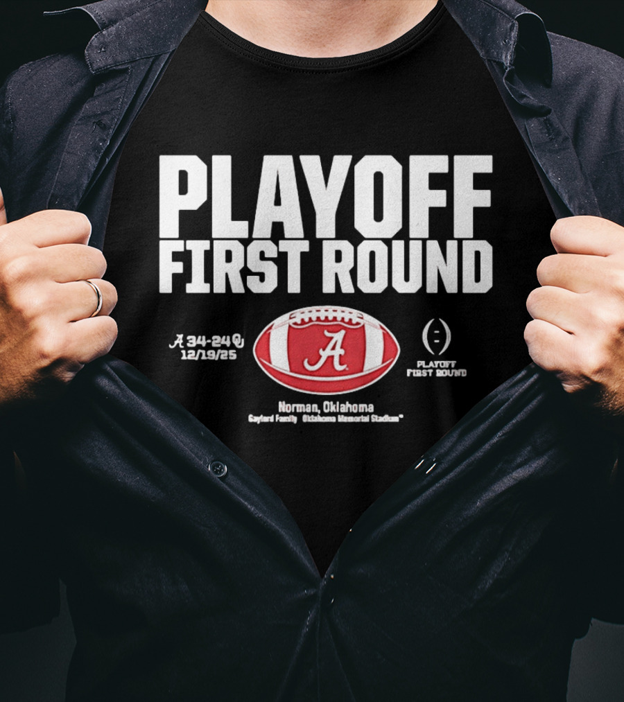 Alabama Crimson Tide 2025 Playoff First Round Winner 34 25 Norman Oklahoma T-Shirt