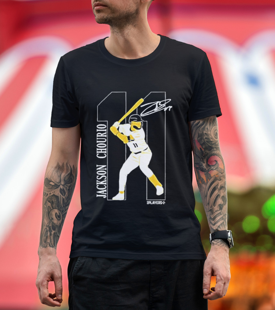 Jackson Chourio Brewers 11 Batting Pose Signature T-Shirt