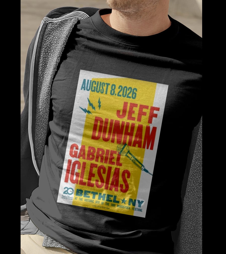 August 8 2026 Jeff Dunham Gabriel Iglesias Bethel Ny At The Historic Site Of The 1969 Woodstock Festival T-Shirt