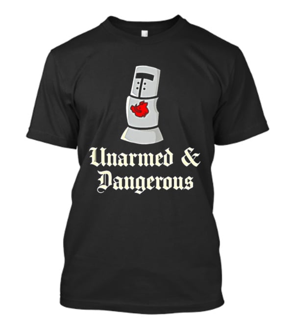 Unarmed And Dangerous Classic Medieval Helmet With Red Mark T-Shirt