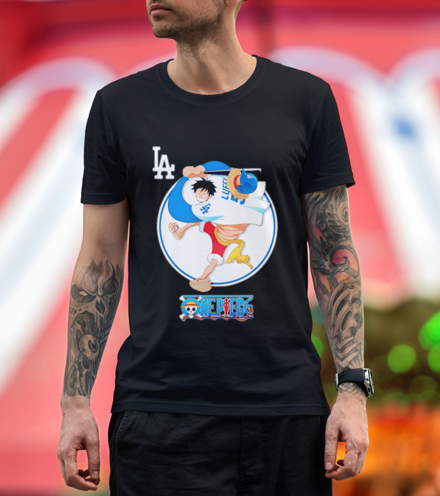 Los Angeles Dodgers Monkey D Luffy One Piece Crossover MLB Collaboration T-Shirt