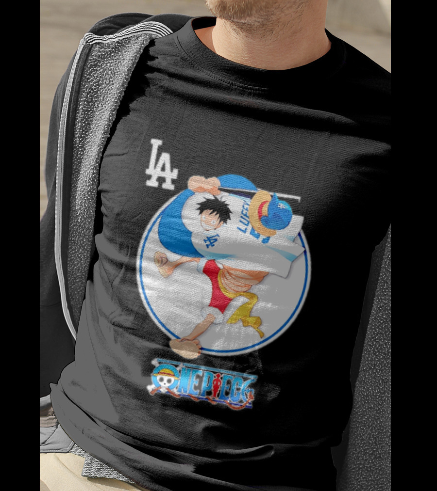 Los Angeles Dodgers Monkey D Luffy One Piece Crossover MLB Collaboration T-Shirt
