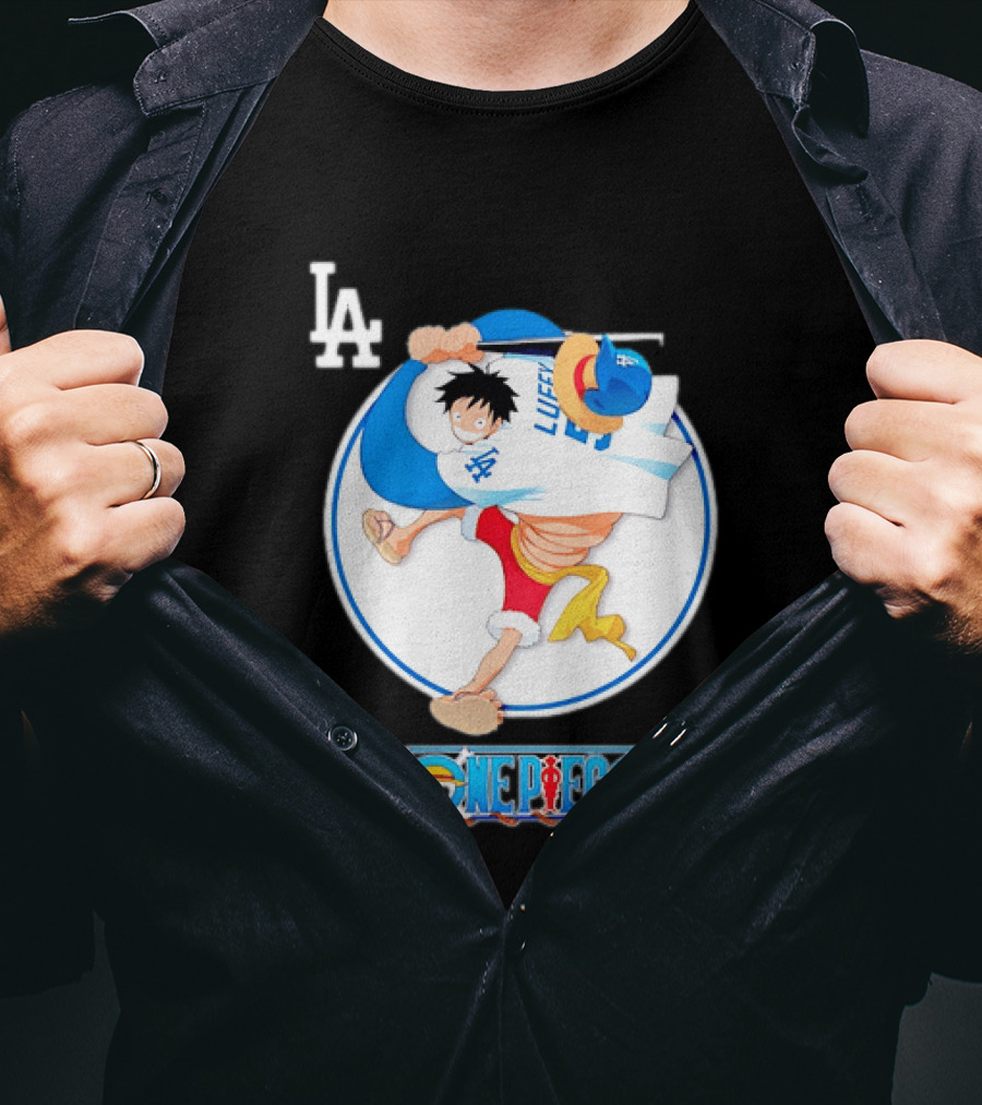 Los Angeles Dodgers Monkey D Luffy One Piece Crossover MLB Collaboration T-Shirt
