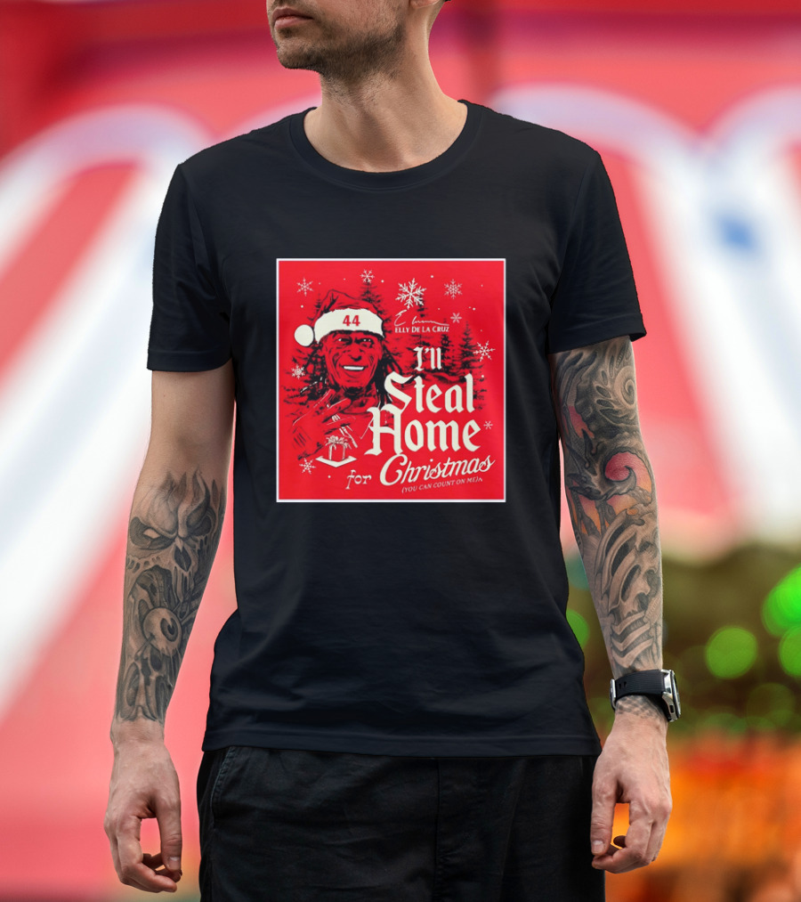 Elly De La Cruz Cincinnati Reds 44 I'll Steal Home For Christmas T-Shirt