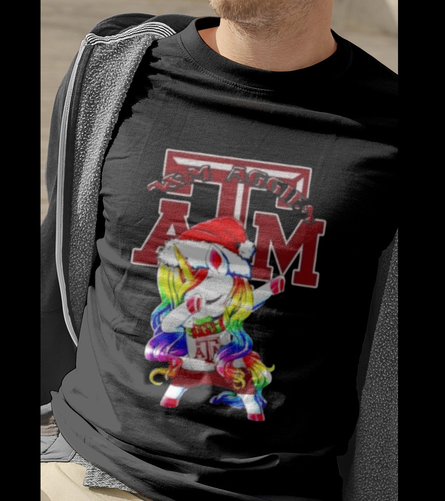 Texas Am Aggies Unicorn Dabbing Santa Hat Merry Christmas T-Shirt