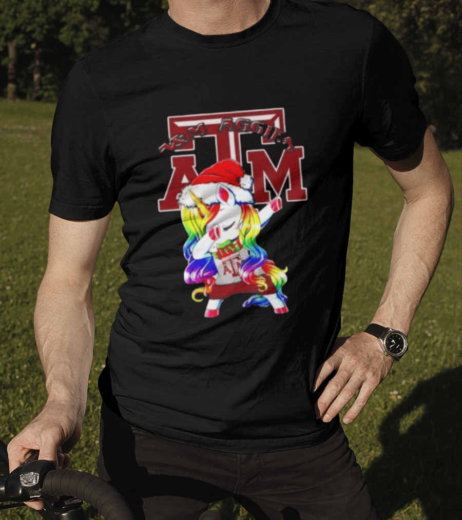 Texas Am Aggies Unicorn Dabbing Santa Hat Merry Christmas T-Shirt
