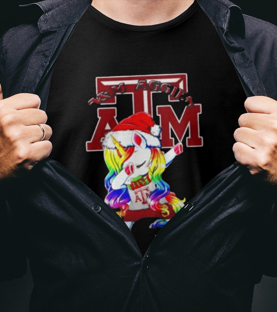 Texas Am Aggies Unicorn Dabbing Santa Hat Merry Christmas T-Shirt