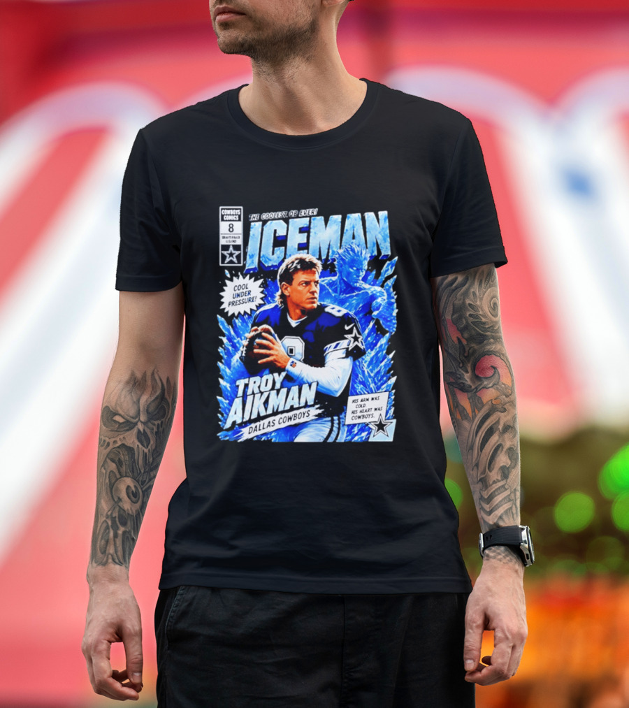 Troy Aikman Dallas Cowboys Comics Iceman Coolest QB Ever T-Shirt