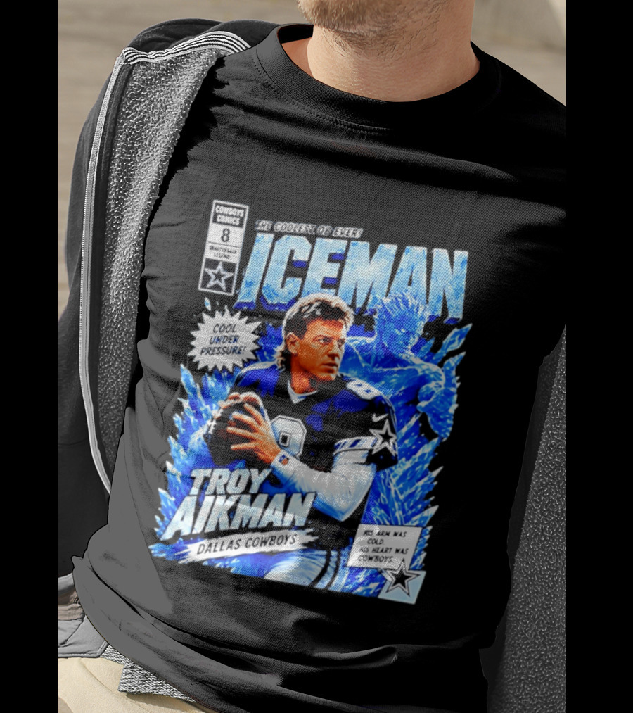 Troy Aikman Dallas Cowboys Comics Iceman Coolest QB Ever T-Shirt