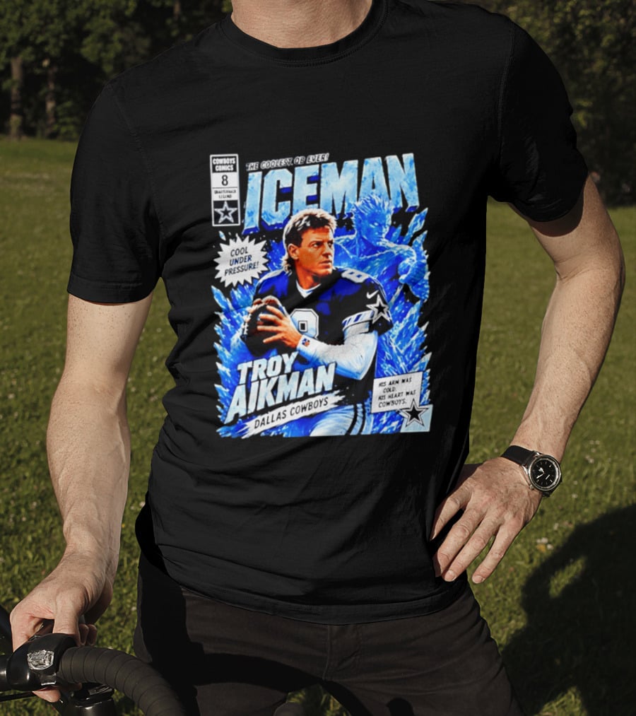 Troy Aikman Dallas Cowboys Comics Iceman Coolest QB Ever T-Shirt