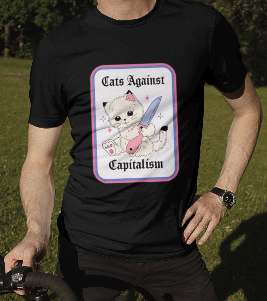 Cats Against Capitalism Cute Cat With Knife T-Shirt