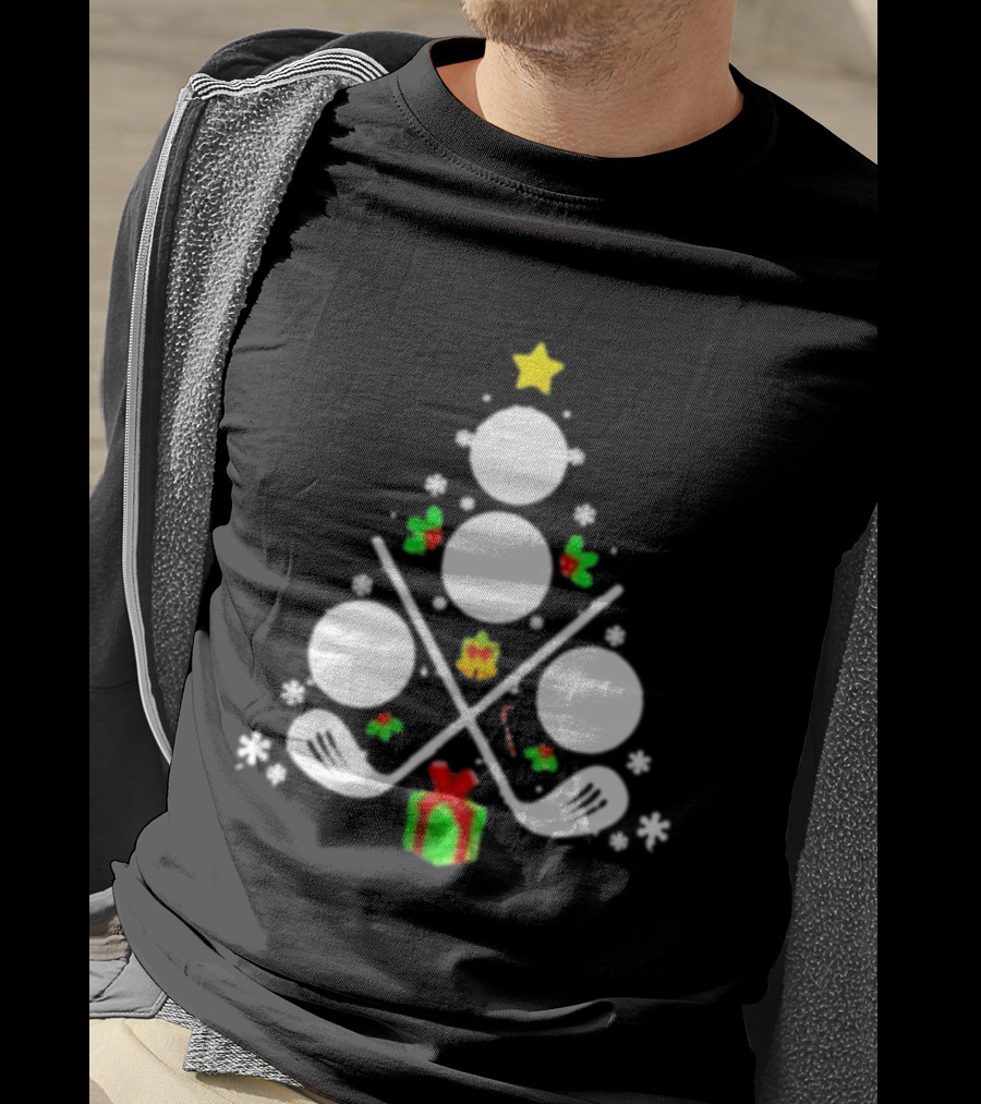 Golf Clubs Balls Christmas Tree Present Star T-Shirt