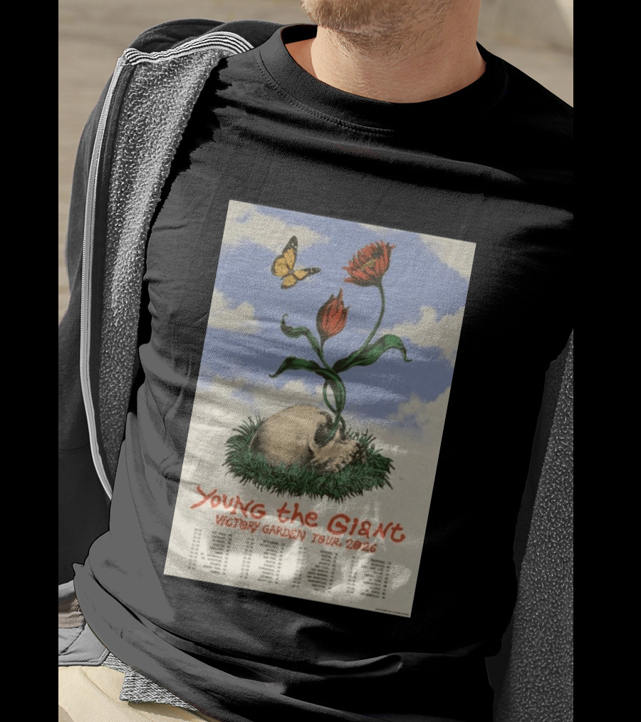 Young The Giant Victory Garden Tour 2026 Skull Flower Butterfly Google Ads Poland Ireland Dates T-Shirt
