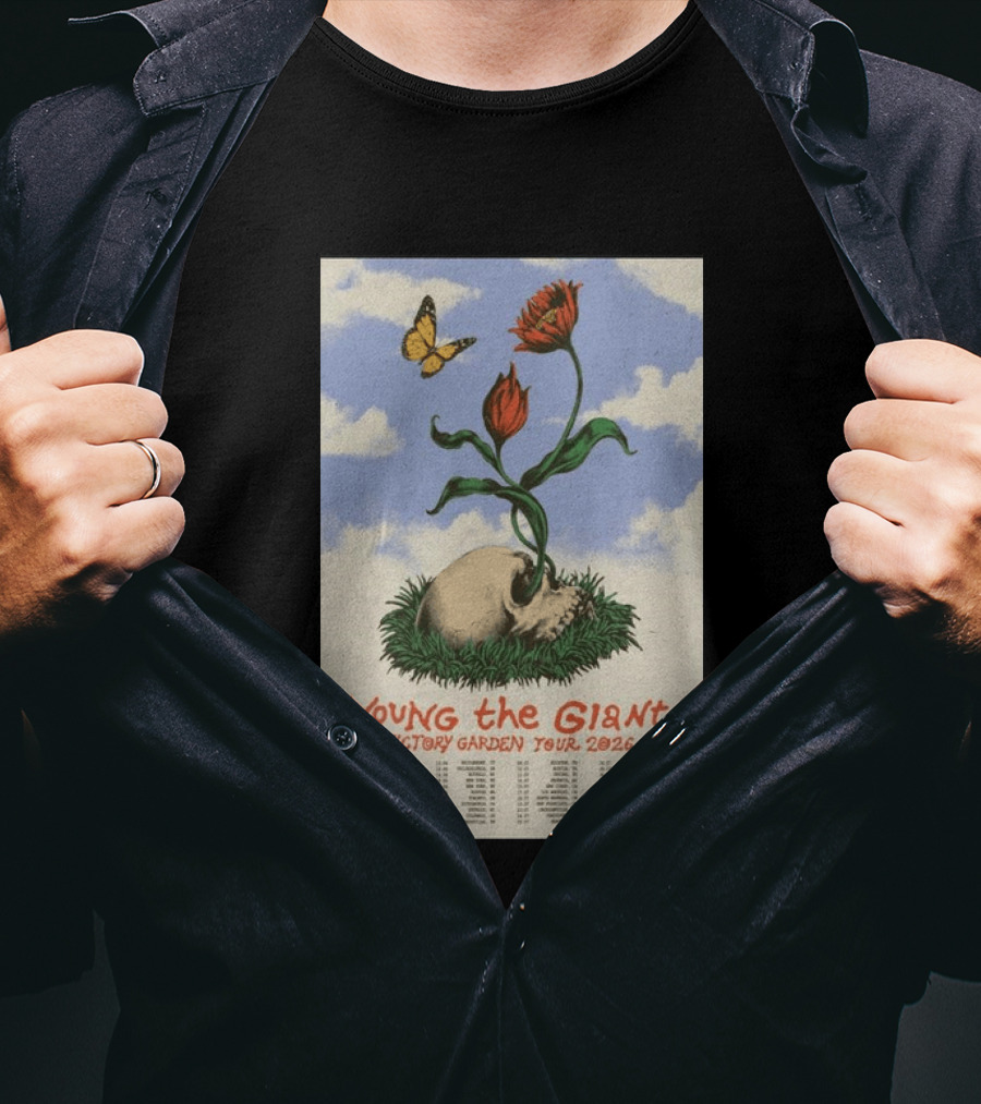 Young The Giant Victory Garden Tour 2026 Skull Flower Butterfly Google Ads Poland Ireland Dates T-Shirt