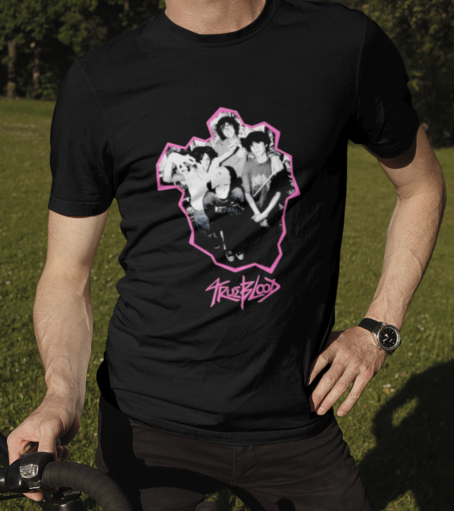 Trueblood Band Vintage Black And White Group Photo With Pink T-Shirt