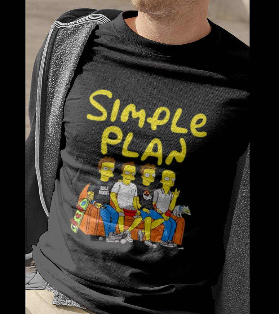 Simple Plan Band Members Cartoon Style On Couch T-Shirt