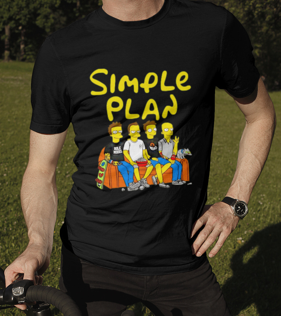 Simple Plan Band Members Cartoon Style On Couch T-Shirt