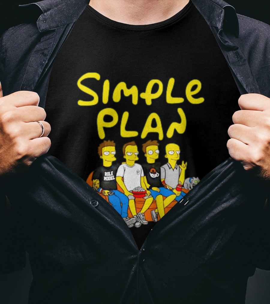 Simple Plan Band Members Cartoon Style On Couch T-Shirt