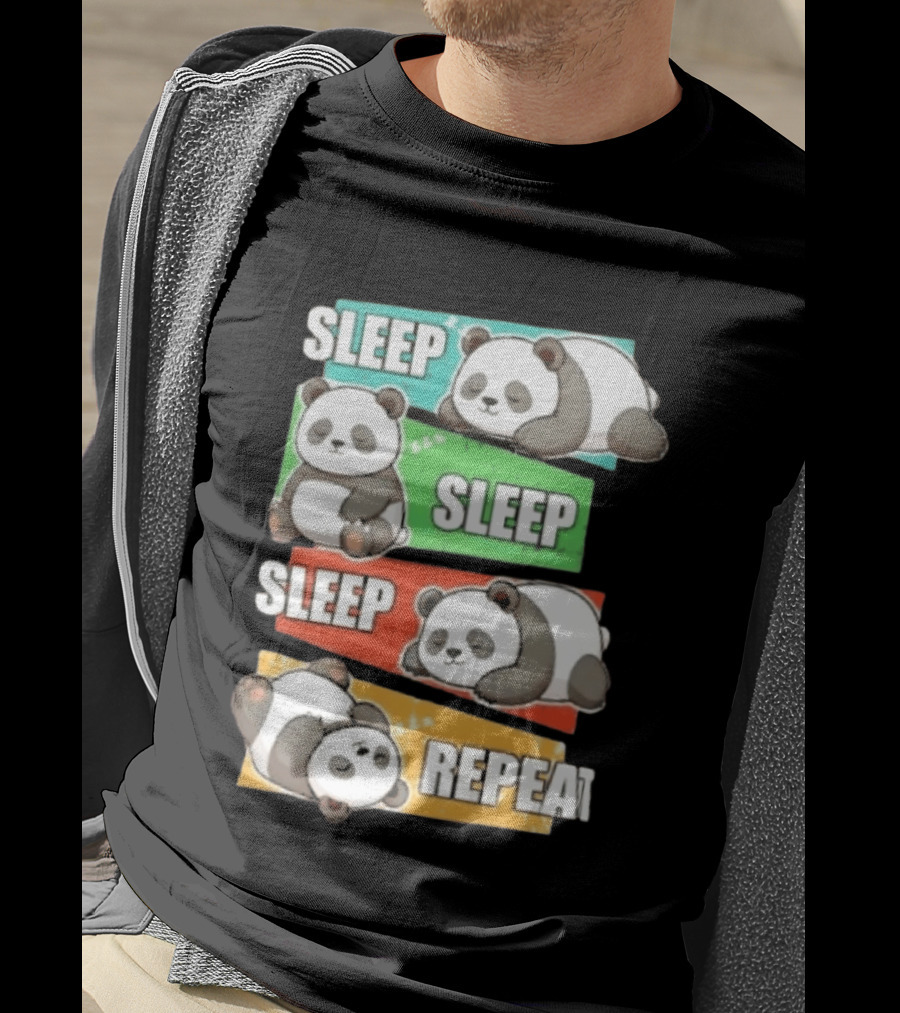 Sleep Sleep Sleep Repeat Panda Cartoon Blocks T-Shirt