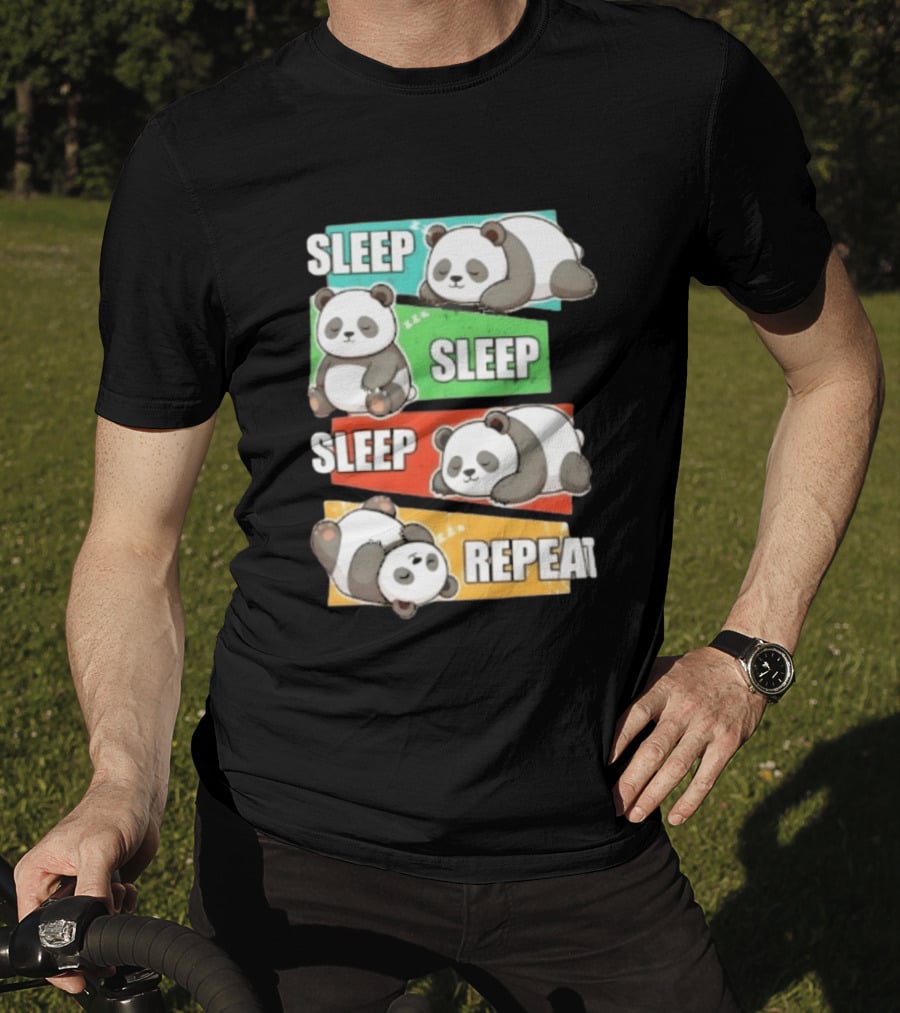 Sleep Sleep Sleep Repeat Panda Cartoon Blocks T-Shirt