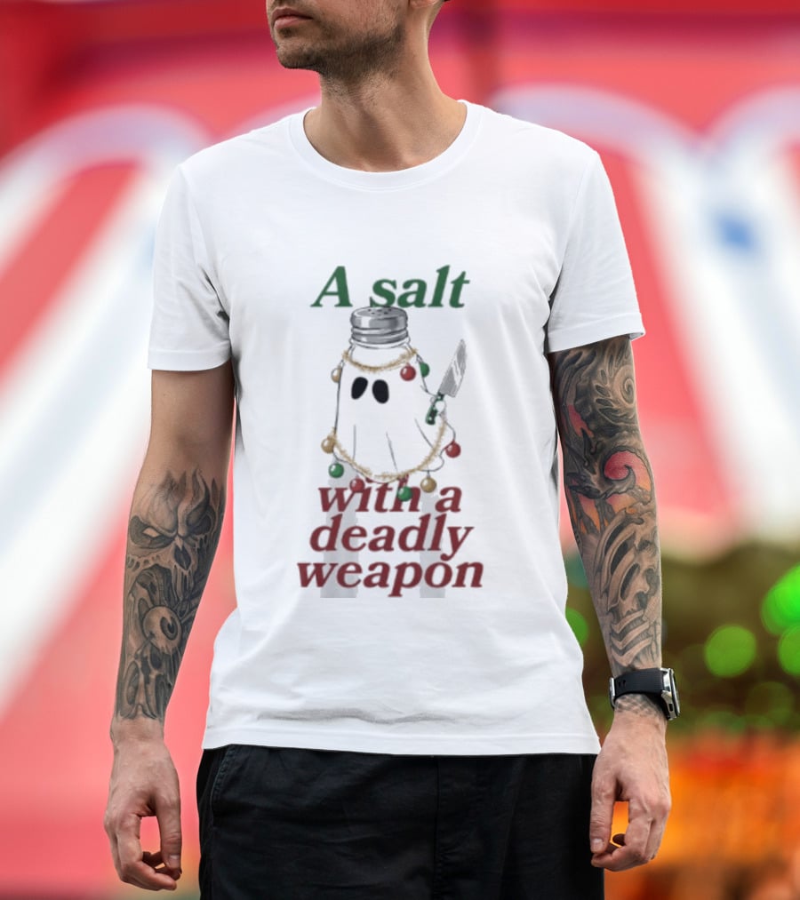 A Salt With A Deadly Weapon Ghost Christmas Lights Knife Humor T-Shirt