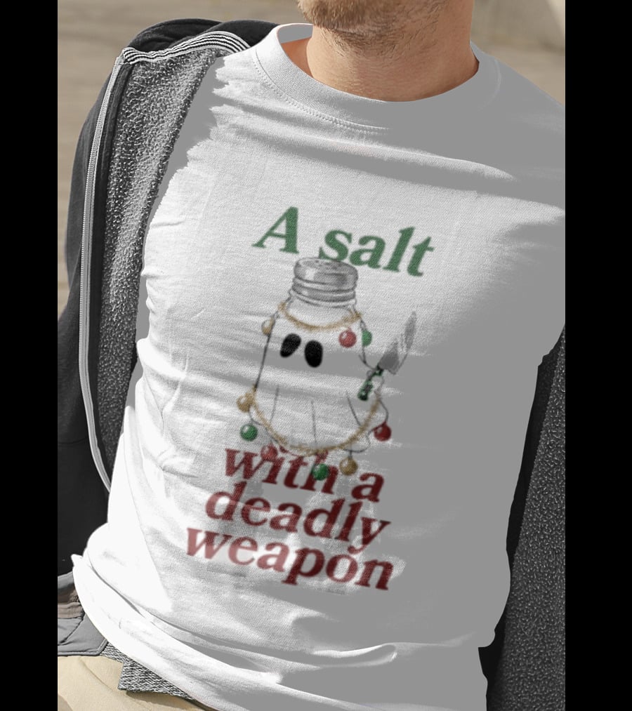 A Salt With A Deadly Weapon Ghost Christmas Lights Knife Humor T-Shirt