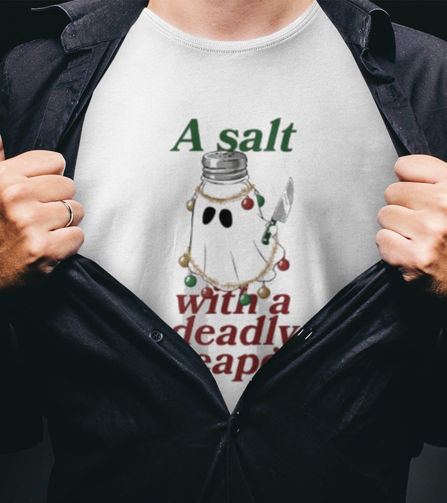A Salt With A Deadly Weapon Ghost Christmas Lights Knife Humor T-Shirt