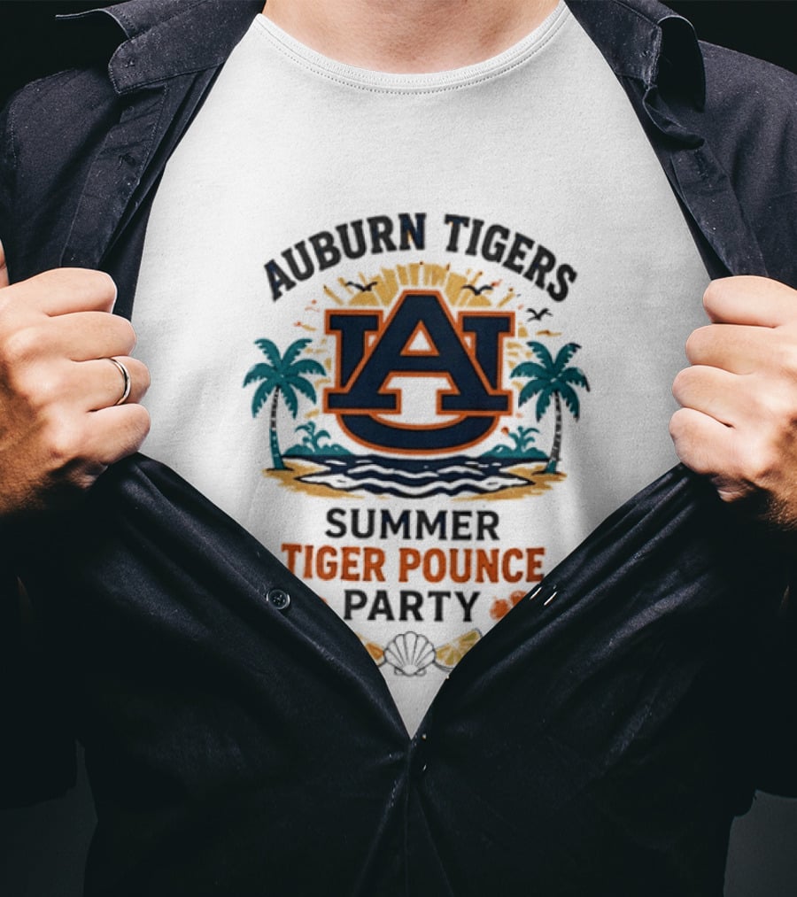 Auburn Tigers Summer Tiger Pounce Party Tropical Beach Scene T-Shirt