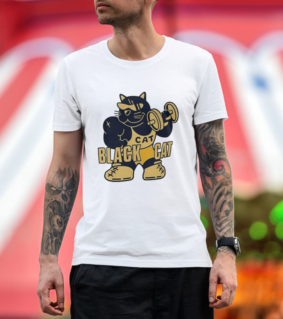 BLACK CAT Lifting Weights Cat Fitness Gym Powerlifting T-Shirt
