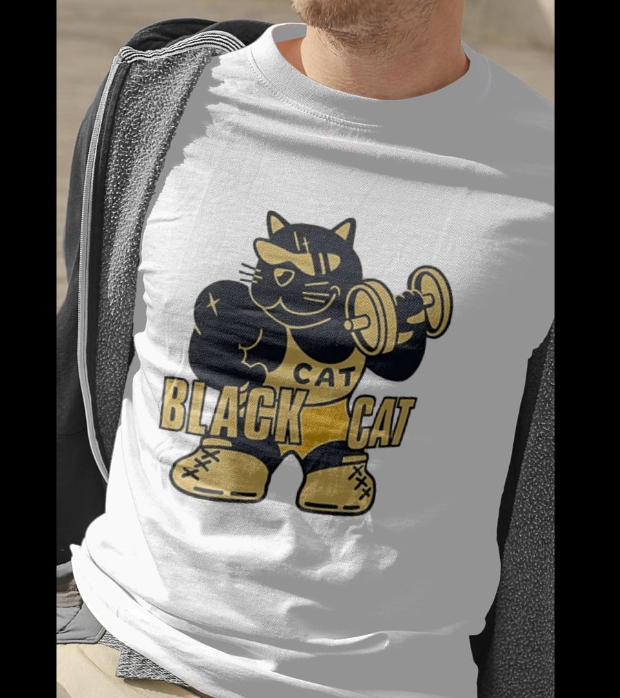 BLACK CAT Lifting Weights Cat Fitness Gym Powerlifting T-Shirt