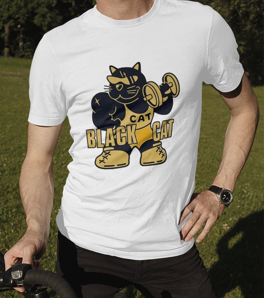 BLACK CAT Lifting Weights Cat Fitness Gym Powerlifting T-Shirt