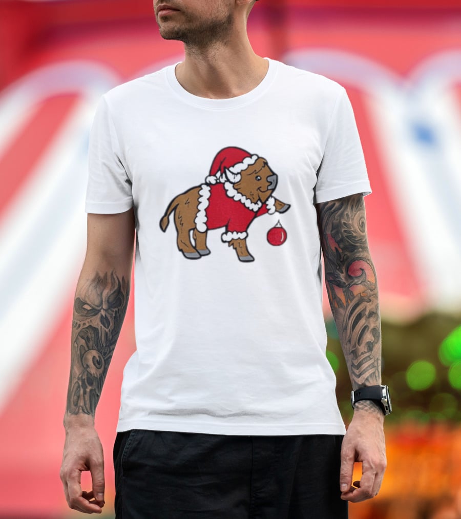 Buffalo In Santa Suit Holding Christmas Bauble Buffalo Bills 2025 Football Holiday T-Shirt