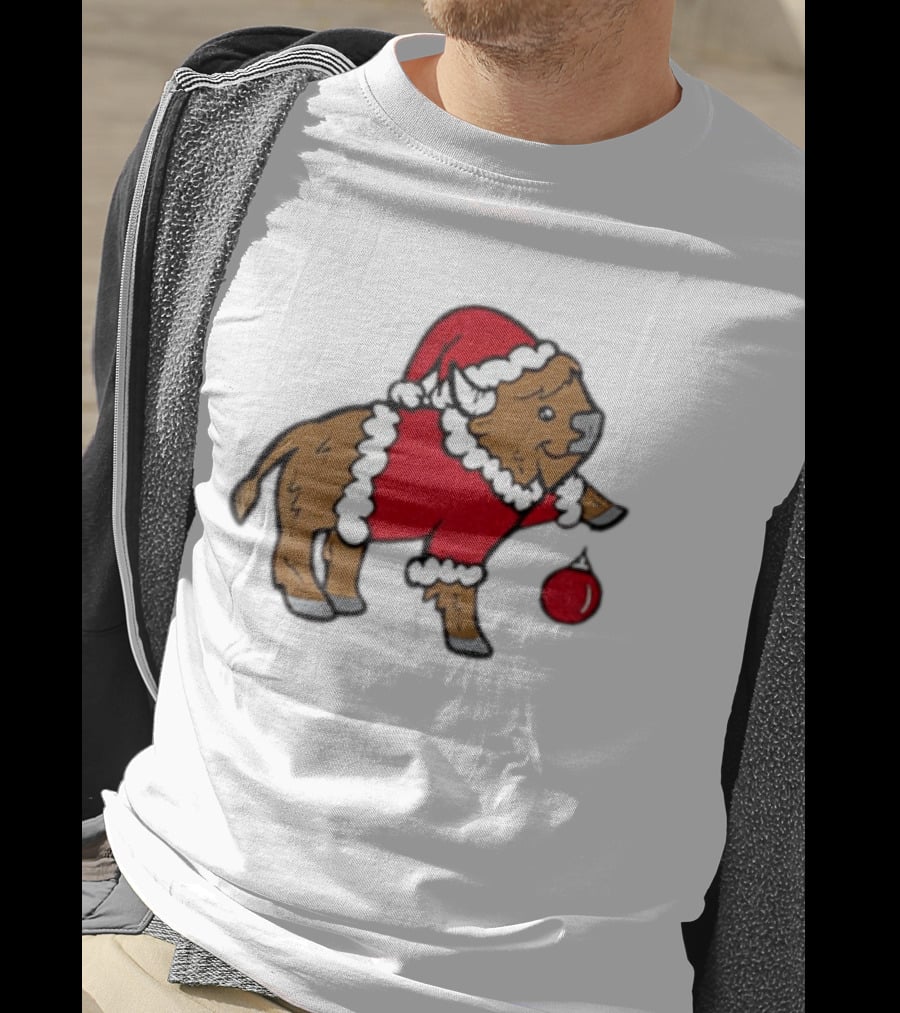 Buffalo In Santa Suit Holding Christmas Bauble Buffalo Bills 2025 Football Holiday T-Shirt