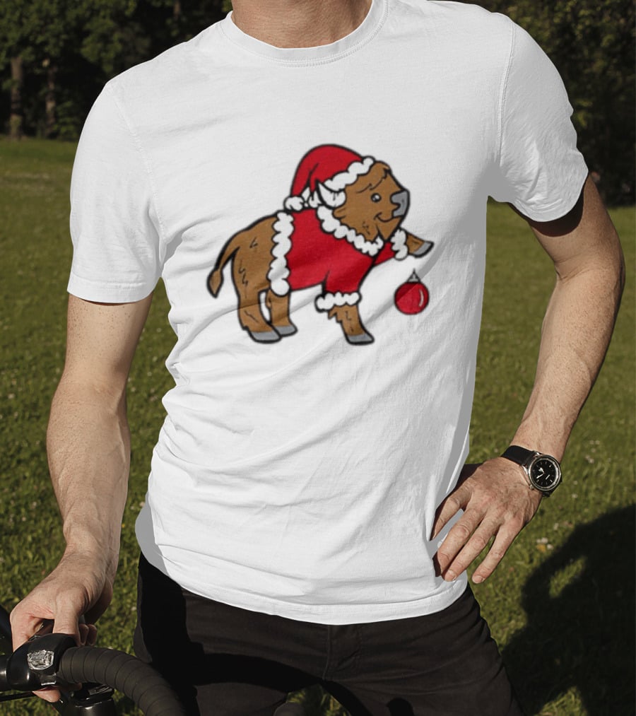 Buffalo In Santa Suit Holding Christmas Bauble Buffalo Bills 2025 Football Holiday T-Shirt