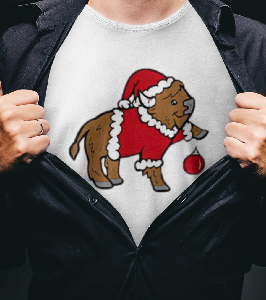 Buffalo In Santa Suit Holding Christmas Bauble Buffalo Bills 2025 Football Holiday T-Shirt