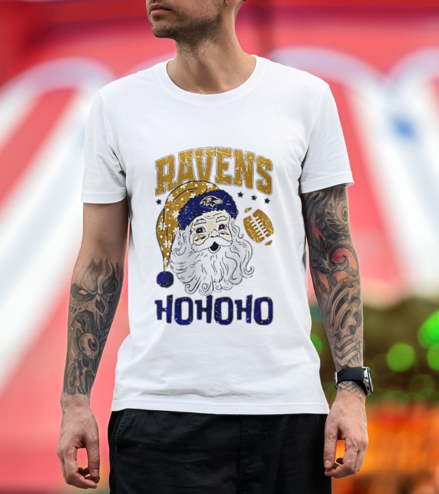 Baltimore Ravens Santa Claus Ho Ho Ho Merry Christmas T-Shirt