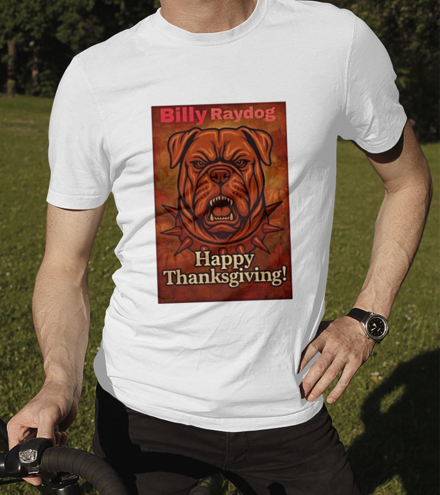 Billy Raydog Bulldog Spiked Collar Happy Thanksgiving T-Shirt