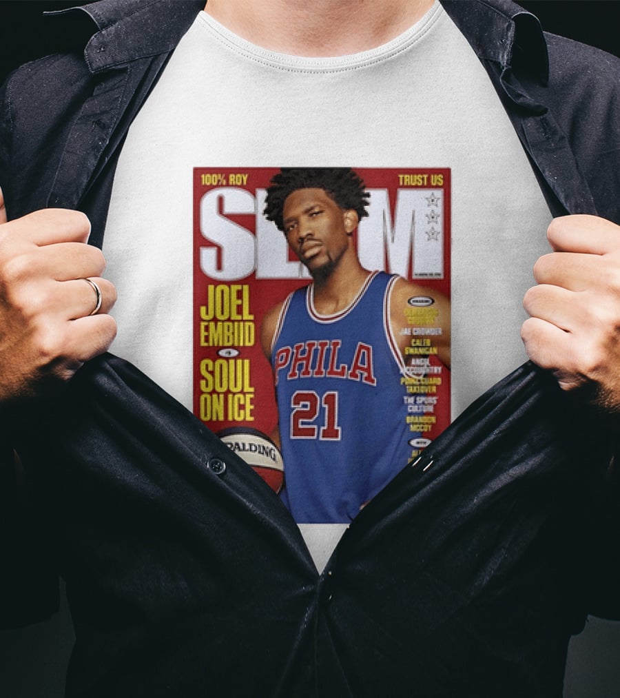 100% ROY SLAM Joel Embiid Soul On Ice PHILA 21 Philadelphia 76ers Cover T-Shirt