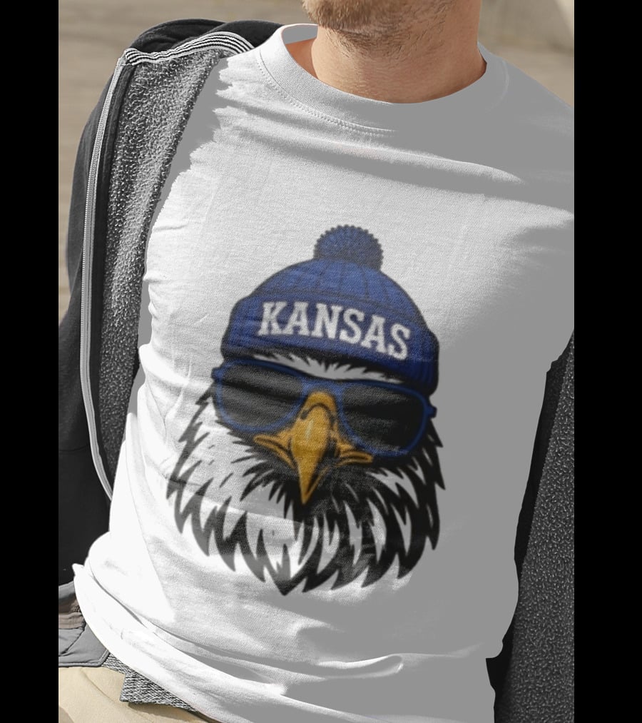 Kansas Jayhawks Jayhawk Hat Glasses Kansas Beanie T-Shirt