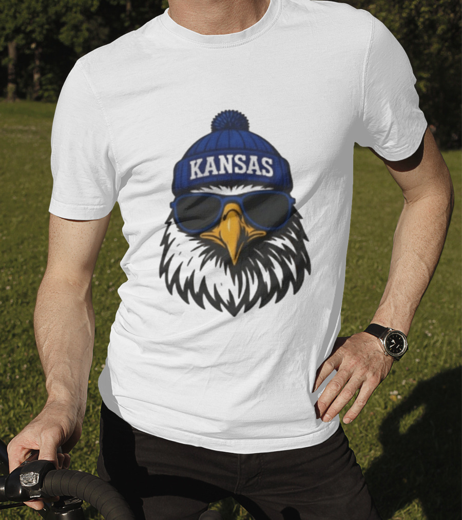 Kansas Jayhawks Jayhawk Hat Glasses Kansas Beanie T-Shirt