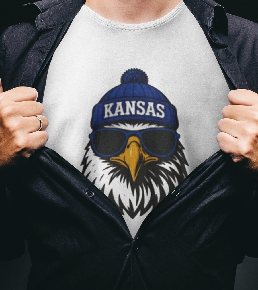 Kansas Jayhawks Jayhawk Hat Glasses Kansas Beanie T-Shirt