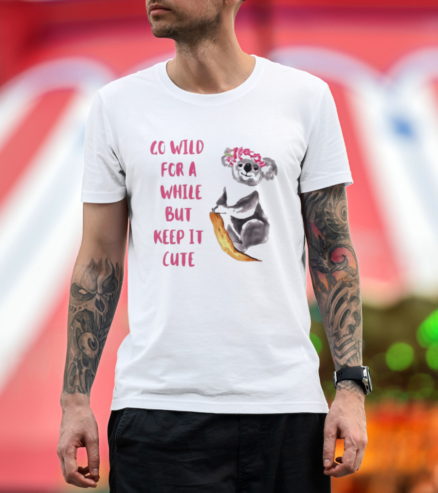 Go Wild For A While But Keep It Cute Koala With Pink Floral Headband T-Shirt
