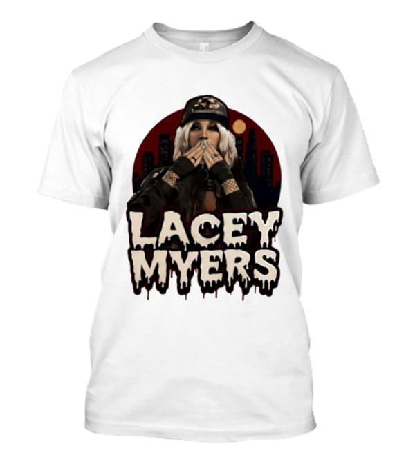 Lacey Myers City Skyline Red Moon Horror T-Shirt